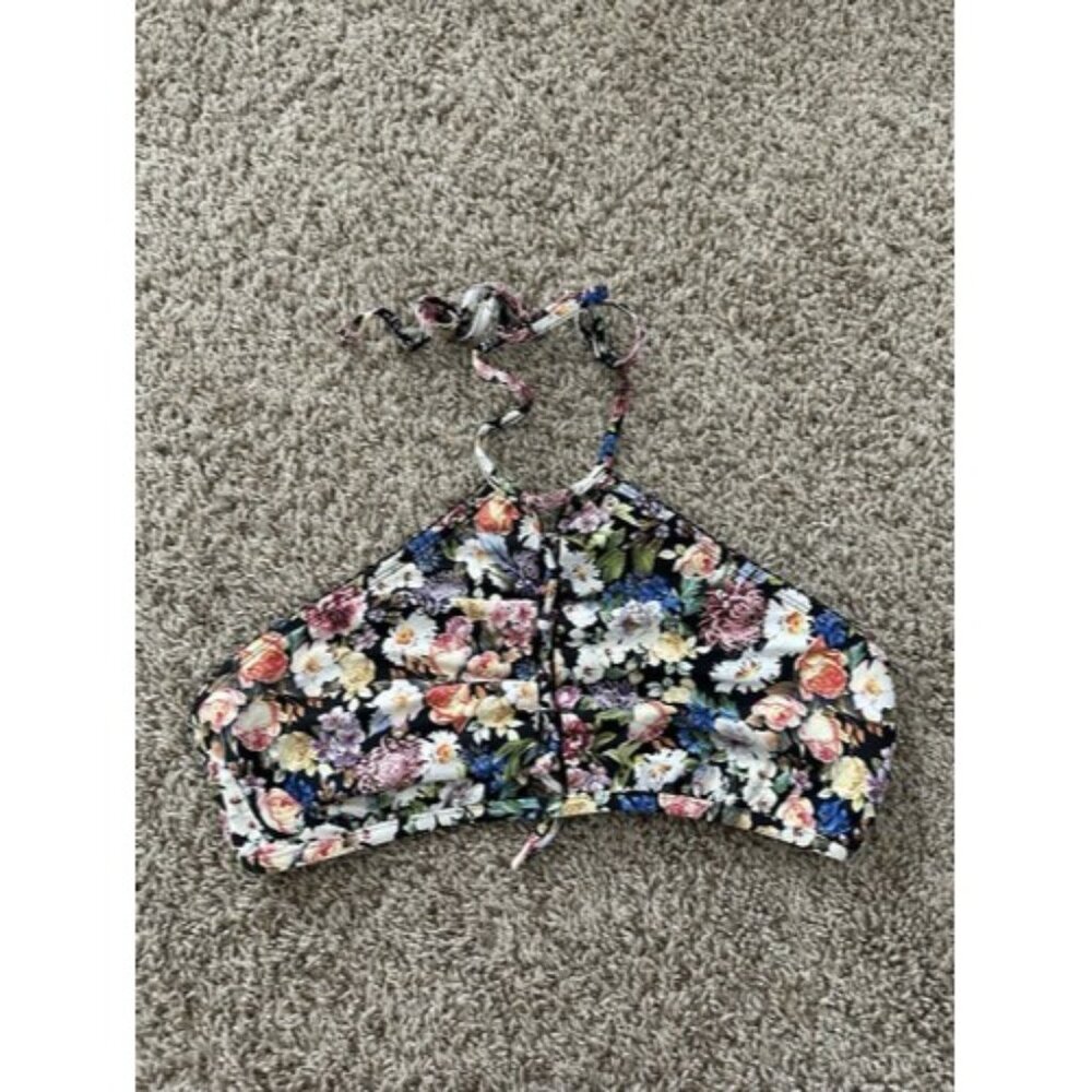 LUCKY BRAND Colorful Floral lace up Halter Neck Swim Top Size Large  Beach